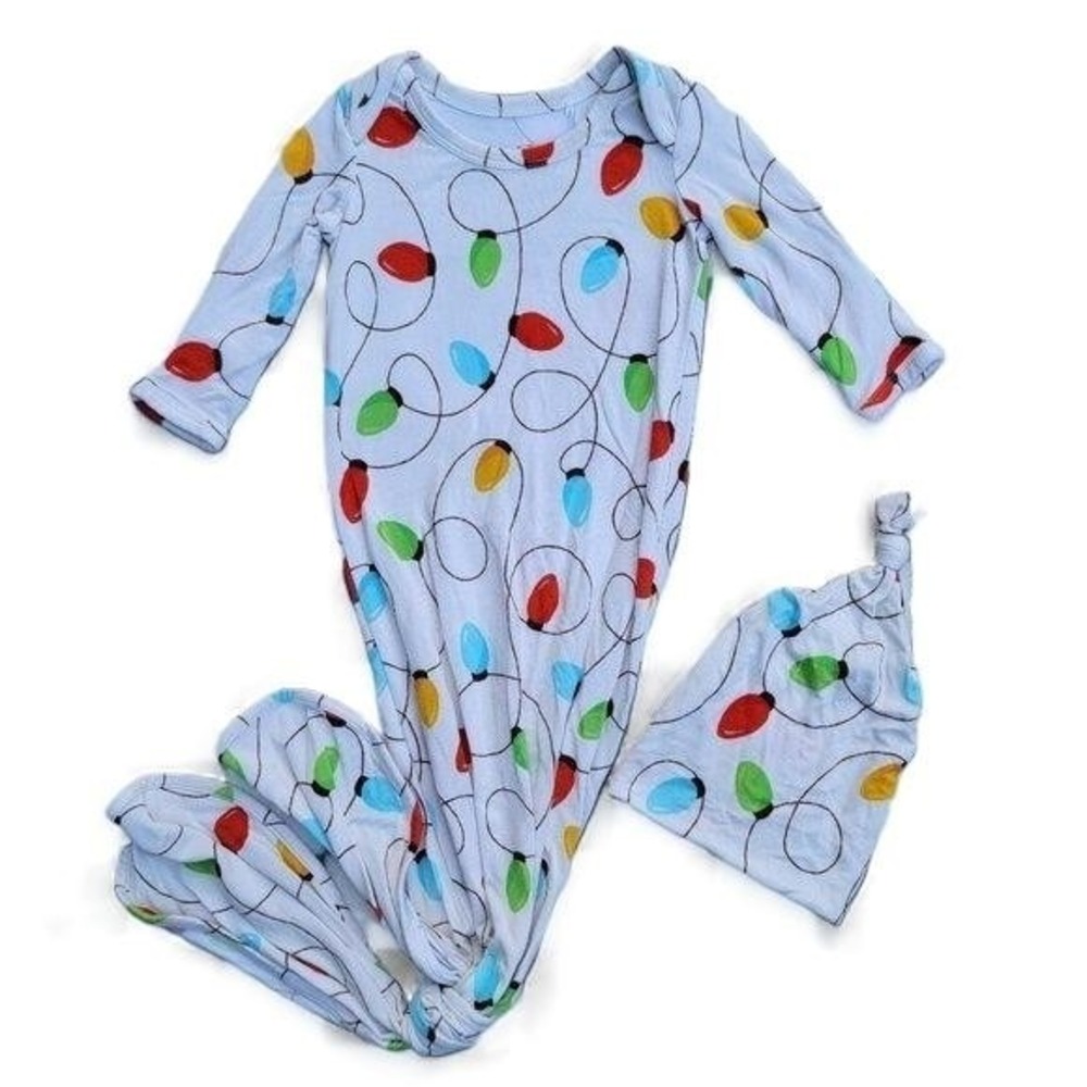 Little Snuggles Bamboo‎ Christmas Lights Gown & Hat Size NB